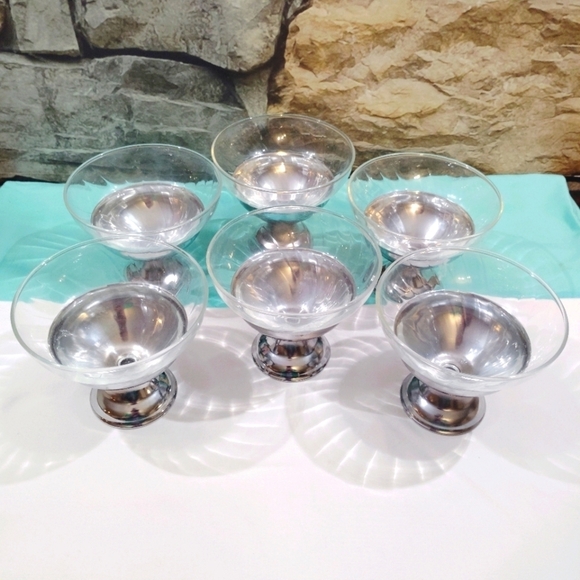 Source Unknown Other - 6 Vintage Sherbet Cups Bowls Ice Cream Dessert Pudding MCM 50s Footed Pedestal